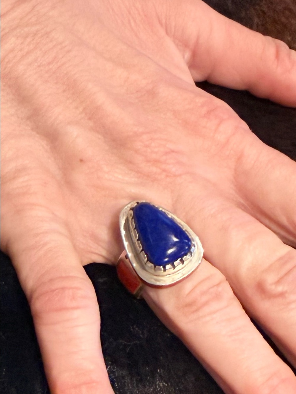 Michael Perry Native American Lapis And Coral Ring